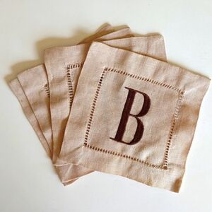 Mudd Pie Napkins Flax Linen Embroided B. NEW!